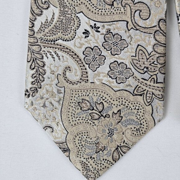 Pierre Cardin 100% Silk Men's Tie Cream Tan Brown Patterned Florals NWT - Picture 3 of 8